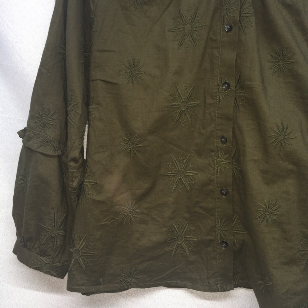 Madewell Olive Embroidered Bubble Sleeve Blouse S - Picture 4 of 10
